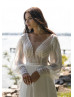 Ivory Lace Chiffon Button Back Boho Wedding Dress